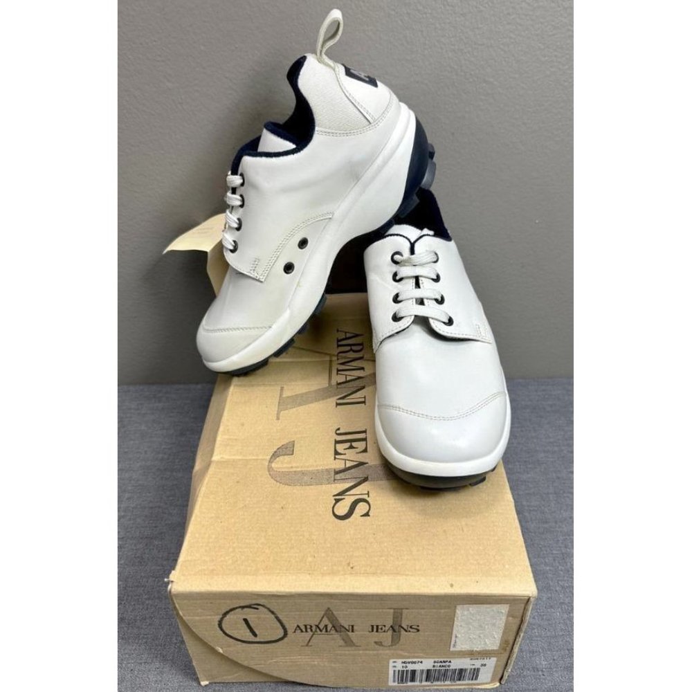 NEW Giorgio Armani Jeans Sneakers Shoes! US 8 38 Italian Off White Made in Italy